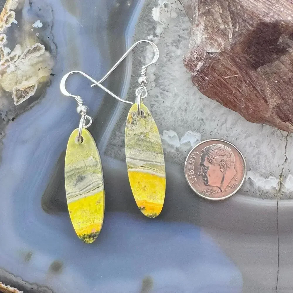 Sterling Silver Oval Bumblebee Jasper Slab Dangle Earrings For Women #166 - Picture 8 of 10